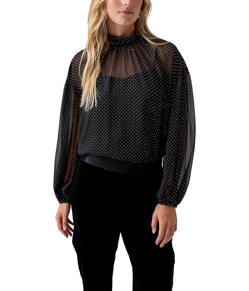 Sanctuary Sheer Volume Metallic Blouse Black SM (US 4-6) at